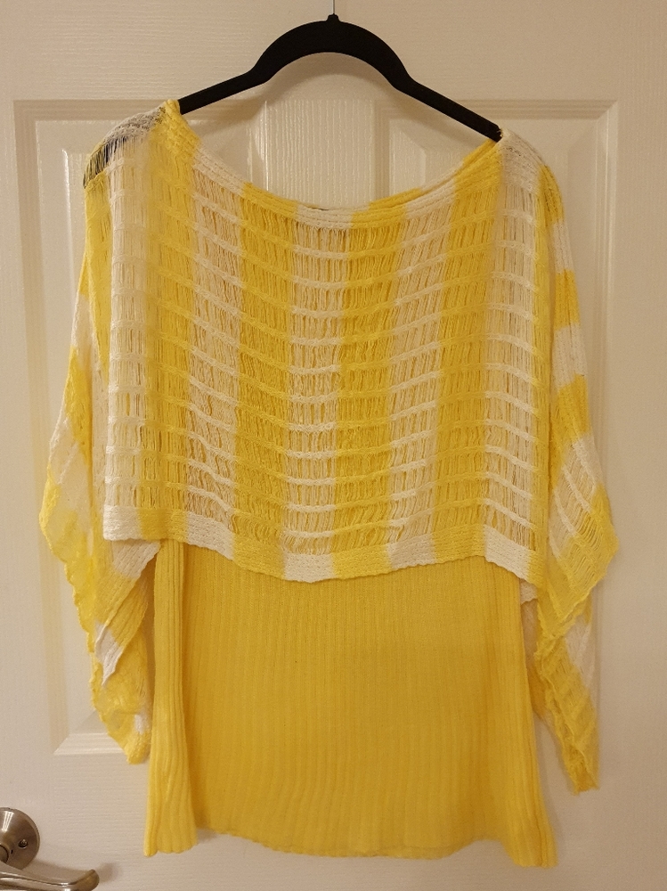 Light Sweater Yellow & White Striped Flow Arms off Shoulder Sleeves Kokomo